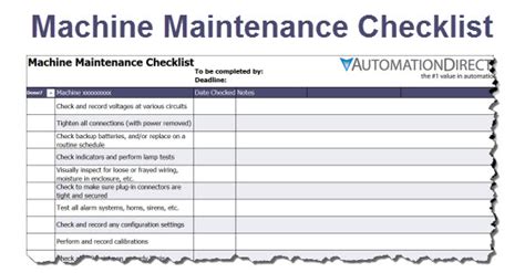 machine shop maintenance checklist